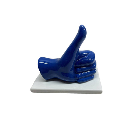 AMAGE Statue main "Like" blanc et bleu en porcelaine de Capodimonte 15x9 cm