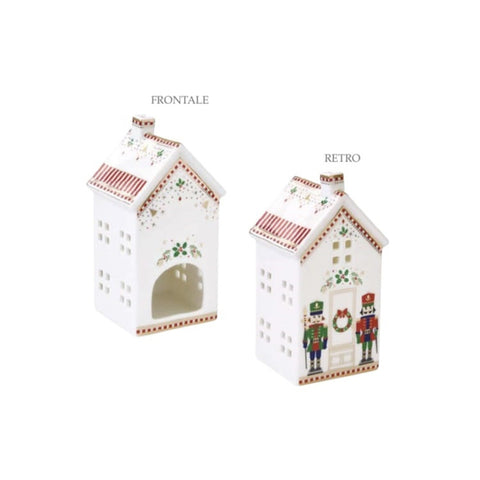 EASY LIFE casse-noisette maison bougeoir en porcelaine rouge 6,5x6,5x14,5 cm