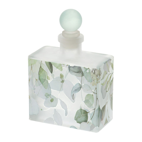 HERVIT Green essence glass bottle with Botanic floral decoration 9,5X14,5cm