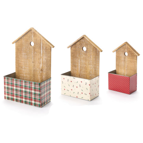 FABRIC CLOUDS Lot de 3 boîtes décoratives en bois et métal à motifs h30-38-46 cm