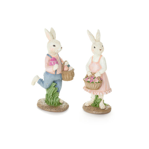 Cloth Clouds Resin Rabbit with Basket 7xh17 cm 2 variants (1pc)