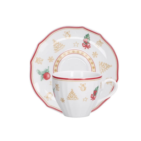 WHITE PORCELAIN Christmas set 6 coffee cups and saucers Christmas edition 100 ml