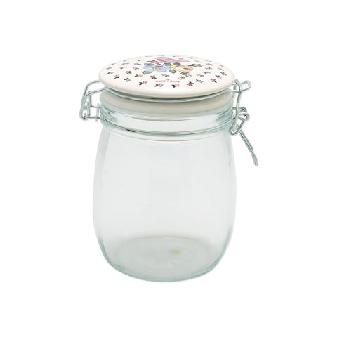 GREENGATE ELLIE Glass Storage Jar with White Flower Cap 0.75L