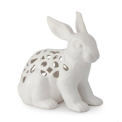 HERVIT Statuina coniglio decorazione traforata porcellana bianca 25x15x24 cm