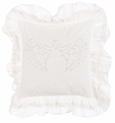 BLANC MARICLO' Square cushion with frills in ecru cotton 45x45 cm A2933199EC