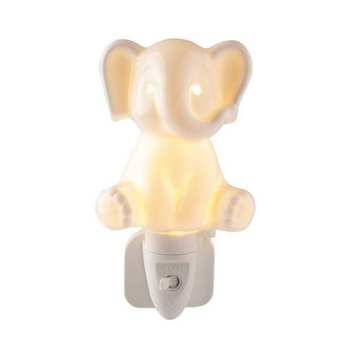 HERVIT Elefante porcellana bianca punto luce notturna con tasto on/off h 10 cm