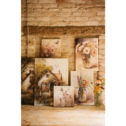 Nuages ​​en tissu Image sur toile avec fleurs Shabby 35,5x51x2,5 cm 2 variantes (1pc)