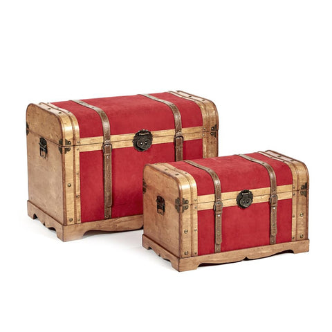 GOODWILL Set of 2 trunks pair of retro wooden red velvet containers H78 H60