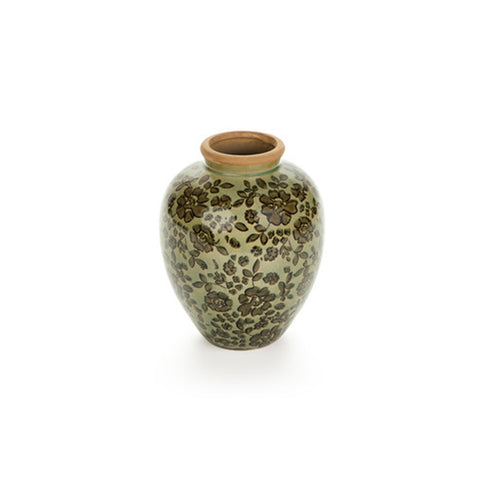 Nuvole di Stoffa Vase en céramique verte avec fleurs D16,5xH20 cm