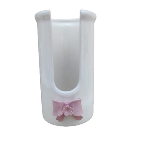 NALI' Glass holder with pink bow Capodimonte porcelain Ø10x20cm ROSELS18