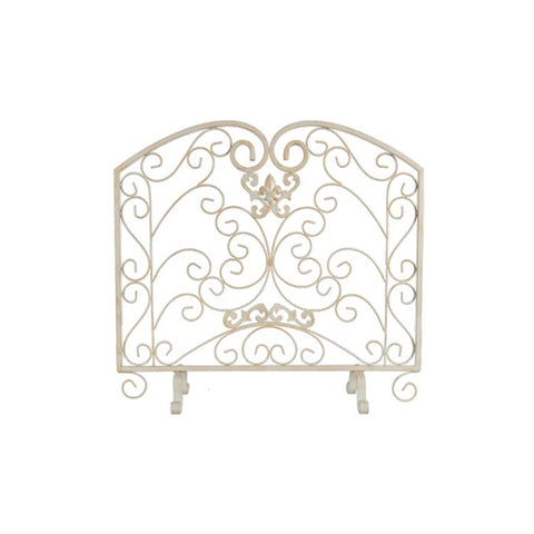 COCCOLE DI CASA Spark arrestor for fireplace in wrought iron and white pickled cast iron decoration with vintage antique effect "Lis", Shabby Chic 70x18.5x65 cm