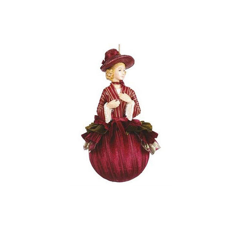 GOODWILL Dame sur boule Décoration sapin de Noël résine et tissu rouge H21 cm