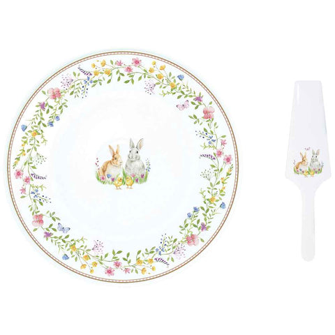 Easy Life Porcelain cake plate with server "Happy Easter" D32 cm