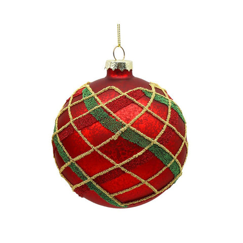 VETUR Palla di Natale sferica rossa con strisce per albero in vetro D10 cm