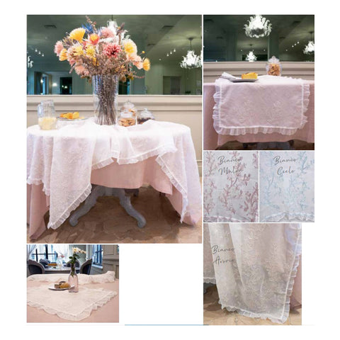 L'ATELIER 17 Tablecloth with embroidered flowers and "Starlette" tulle 3 variants