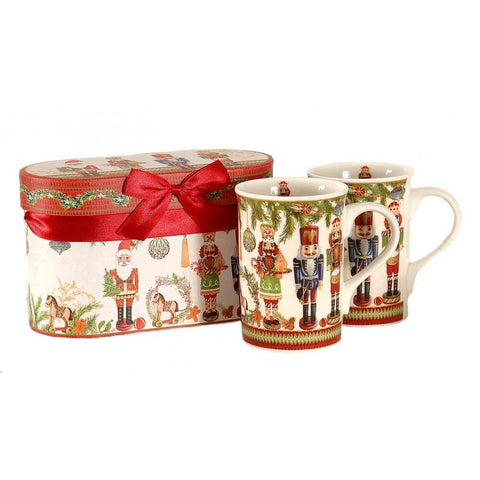 VETUR Set 2 tazze natalizie porcellana con schiaccianoci box regalo rosso 10 cm