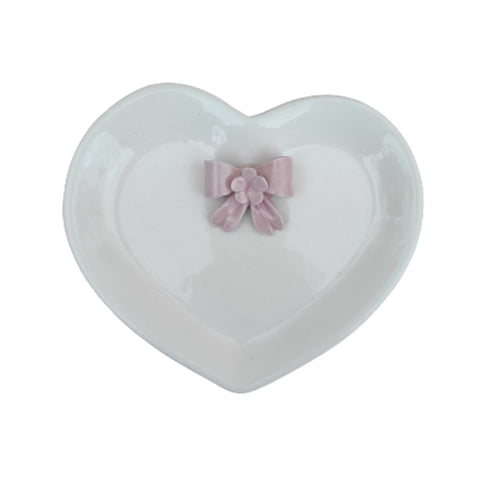 NALI' Capodimonte porcelain heart saucer with pink bow 13x16 cm LF60ROSA