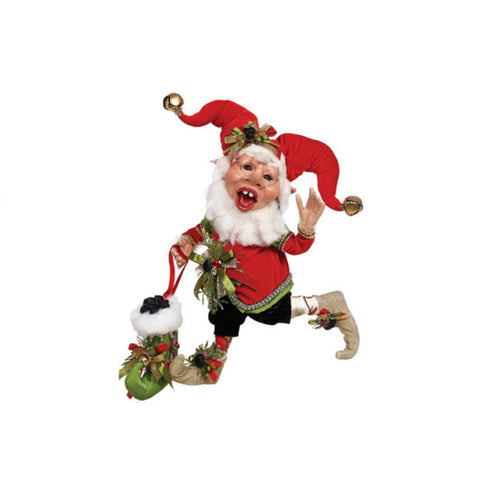 GOODWILL Statuetta elfo Babbo Natale Mark Roberts con abito tessuto rosso h41 cm