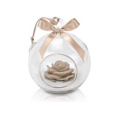 CERERIA PARMA Sphere to hang with dove-grey rose candle Ø10 H11.5 cm