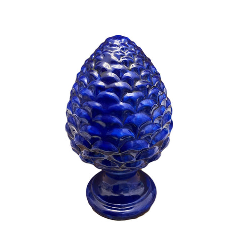 SBORDONE Grande pomme de pin TRUST décoration porte-bonheur en porcelaine bleue H40 cm
