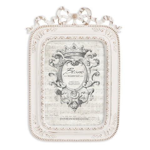 BLANC MARICLO' White rectangular photo frame in aged resin with bow