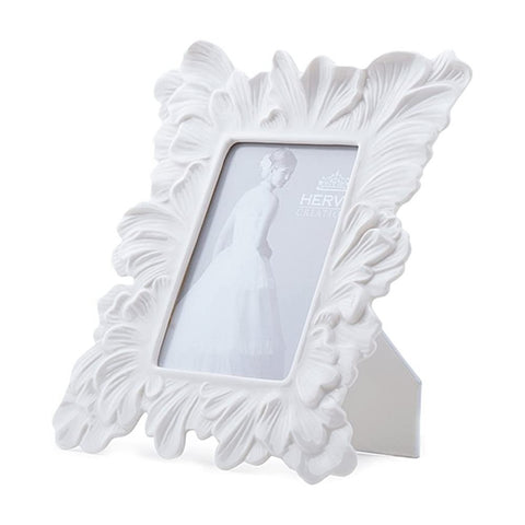HERVIT Cadre photo porcelaine blanche décor feuilles 24x29 cm