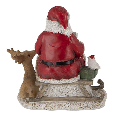 CLAYRE E EEF Christmas decoration Santa Claus with reindeer wood effect 14x12x13 cm