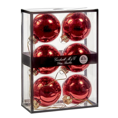 GOODWILL Coffret 6 boules de Noël en verre rouge
