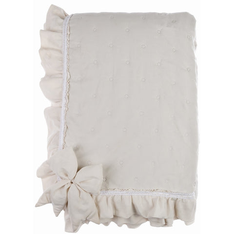 BLANC MARICLO' Boutis Single bedspread with beige frills and bows 180x260 cm
