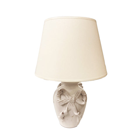 LEONA Shabby Chic white ceramic table lamp with bows H40 cm