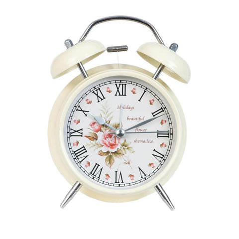 CLAYRE E EFF Standing alarm clock in beige metal with pink flowers Ø 12*15 cm