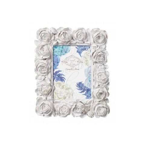 COCCOLE DI CASA Cornice porta foto con fiori PEONY resina bianco 13x18 cm