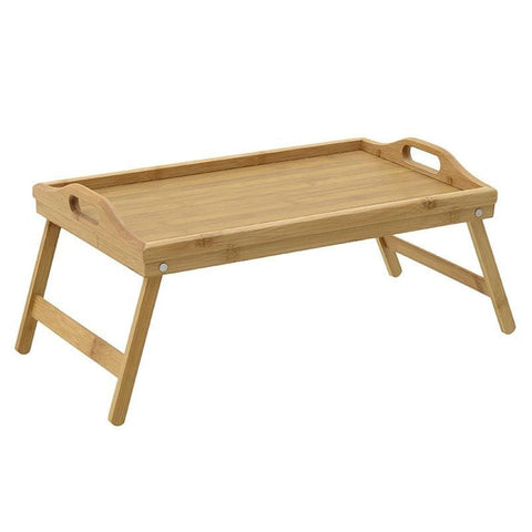 INART Vassoio da letto con gambe pieghevoli tavolino in bambù beige 50x30x38cm