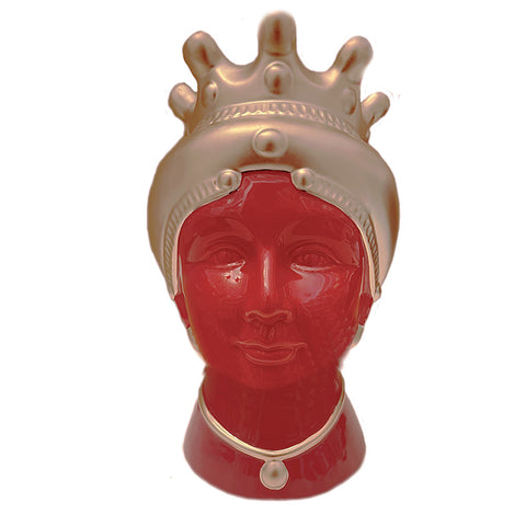 HERVIT Decorazione statuina testa di moro porcellana rosso e oro h 35cm