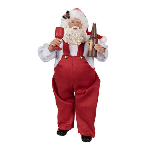 Clayre &amp; Eef Père Noël avec vin et gobelet en tissu rouge 16x8xh28cm