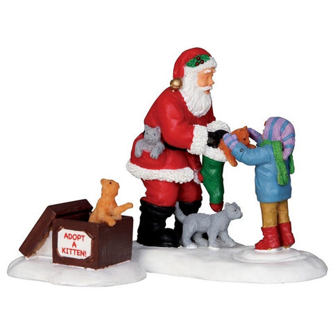 Figurine LEMAX Père Noël avec chatons pour village de Noël polyrésine H7
