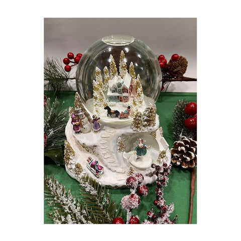 Music box World Snowy landscape with handcrafted ceramic glass balls and music