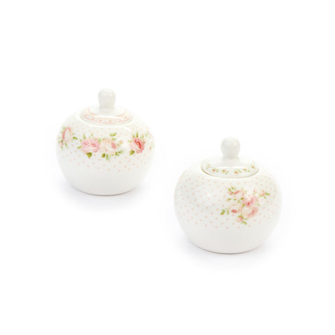 FABRIC CLOUDS Sugar bowl ANNETTE porcelain pink flowers 2 variants 3,5x5,5x7