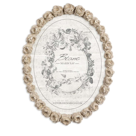 BLANC MARICLO' Cornice porta foto ovale con roselline resina tortora 23x2x30 cm