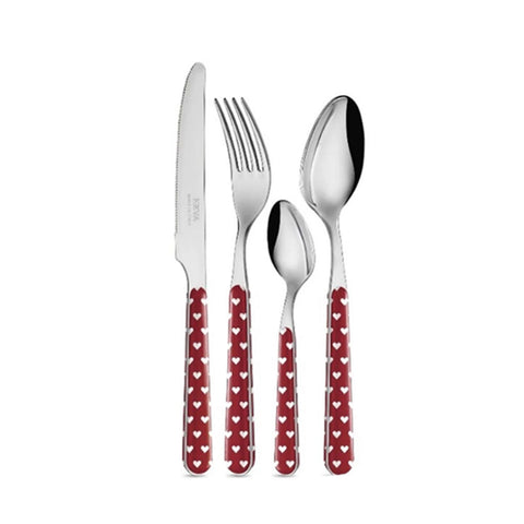 NEVA CUTLERY 24-piece steel cutlery set with red and white hearts decoration