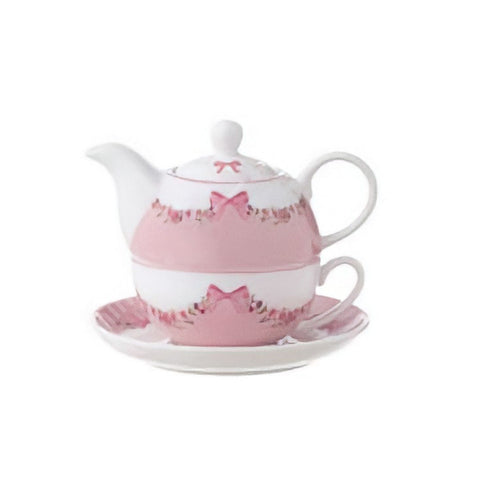 L'ARTE DI NACCHI Teiera con tazza fiocco tea for one porcellana rosa 16x17x14 cm