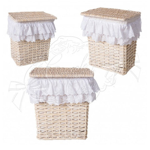 Coccole di Casa Laundry basket in rattan and lace "Lace" 3 variants (1pc)
