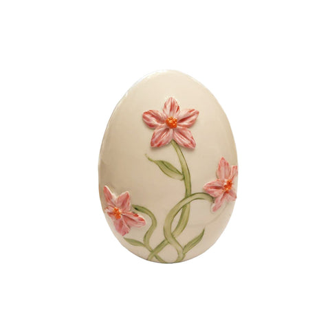 SBORDONE Egg with pink flowers handcrafted Easter decoration in porcelain h10 cm