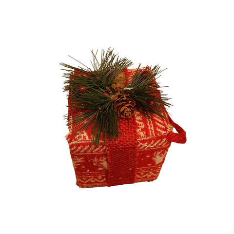 VACCHETTI Pacco regalo natalizio in tessuto rosso da appendere 9x9xh13 cm