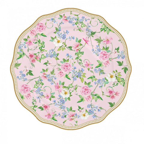 EASY LIFE Set 18 white 6-seater service plates with pink flowers Ø26 Ø23 Ø19 cm