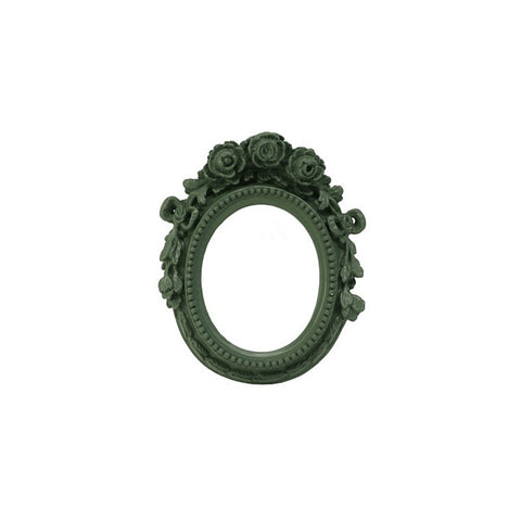 VIRGINIA CASA Cadre ovale vert sauge avec décorations roses en plâtre fabriqué en Italie 21x25 cm
