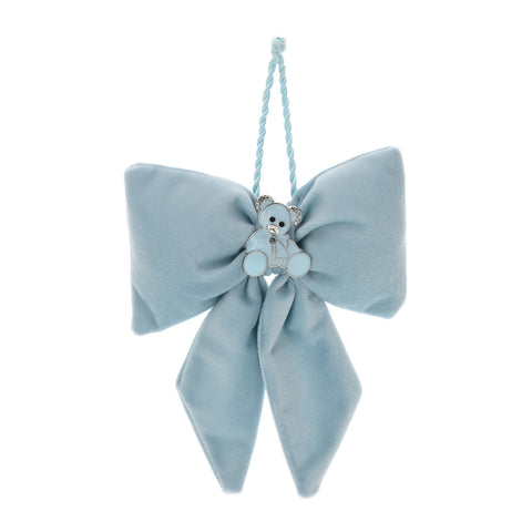 Hervit Blue velvet bow with teddy bear brooch 14x18 cm