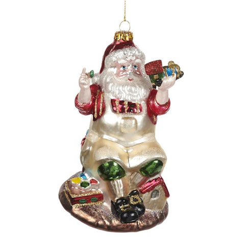 TR22416 GOODWILL Decorazione natalizia Babbo Natale in vetro con giocattoli rosso 15.5 cm