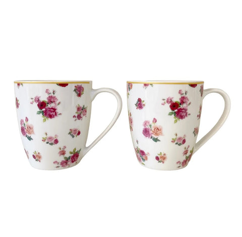 Fade Set 2 Tazze Mug in porcellana con rose "Rosemary" , Glamour Shabby Chic 360 ML