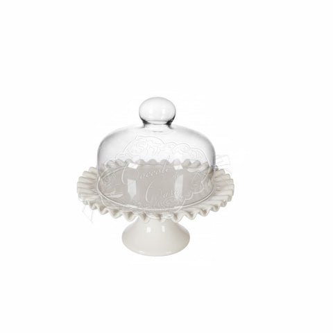 COCCOLE DI CASA Alzatina con cupola in vetro NELL bianco 17x25 cm IN04119